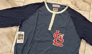 St. Louis Cardinals Shirt Mens 3XL Henley MLB Baseball 3/4 Sleeve Mitchell Ness - Picture 1 of 3