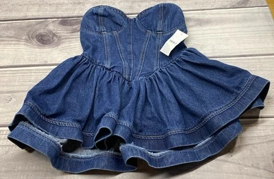 FOREVER 21 Denim Bustier Sweetheart Strapless Peplum Top Sz. S - Image 1 of 4