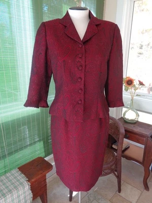 Conjunto de traje de falda y chaqueta de colección de 2 piezas Maggy London talla 6 rojo y negro cachemira Navidad Foto 1 de 4