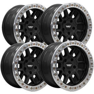 (Set of 4) Thret Off-Road 602 Maze Beadlock 17x9 5x5" -38mm Matte Black Wheels - Picture 1 of 8