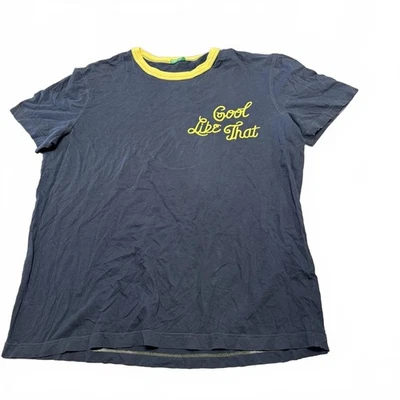 Vintage Benetton Cool Like That Ringer Shirt Navy w/ Yellow Trim Size Large - Image 1 of 4