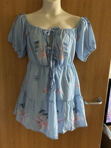 Cute Checked Ditsy On Off Shoulder Short Dress Size 4XL (20) New - Picture 1 of 6