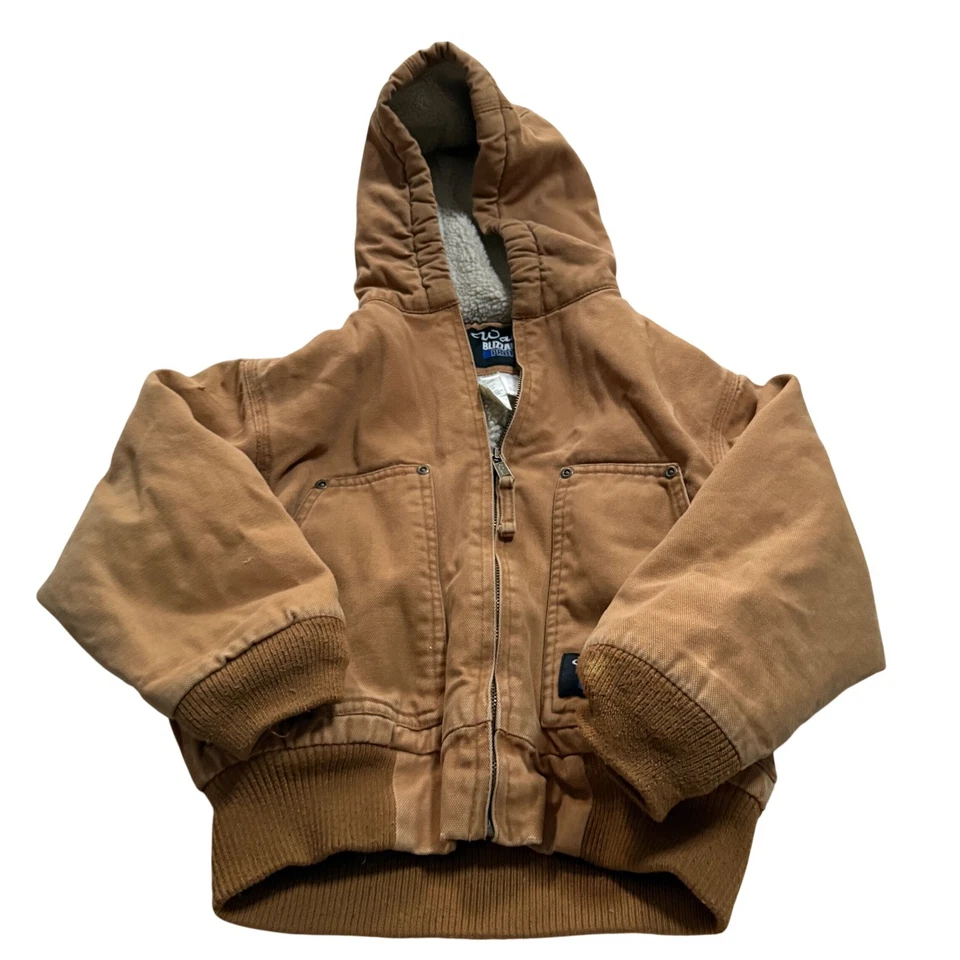 Walls Blizzard Pruf Boys Brown Canvas Chore Hooded Workwear Jacket Size 6/7 - Image 1 of 4