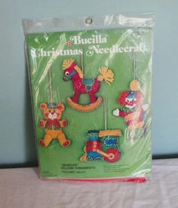 BUCILLA VINTAGE JEWELED CHRISTMAS HOLIDAY FELT ORNAMENT KIT TOYLAND NEW #2821 - Picture 1 of 2