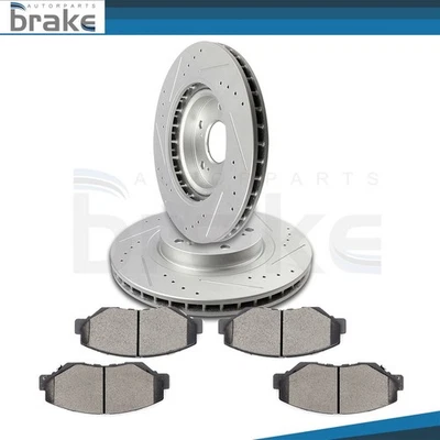 Fits Honda CR-V 2005 - 2006 Drilled Slot Front Brake Discs Rotors + Ceramic Pads - Image 1 of 4