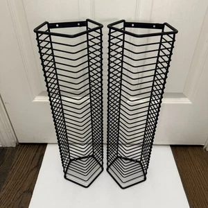 "Juego de 2 soportes de torre de CD de alambre negro vintage para 31/35 CD de 20"" de alto almacenamiento" - Imagen 1 de 10
