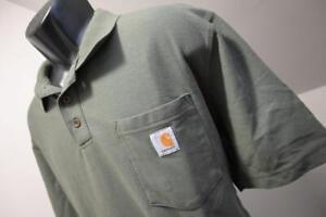 Carhartt Loose Fit Rugged Green Front Pocket Work Polo Shirt Mens Size Large