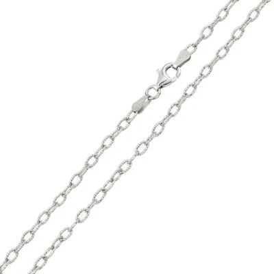Argento Sterling Rodio Finitura 3mm Ovale Anello Collana a Catenina - Immagine 1 di 3