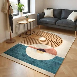 Retro Minimalist Design Area Rug, Circle Lines Accent Carpet, Geometric Carpet - Picture 1 of 9