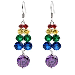 Women Sterling Silver Earrings Multi-color Stones Carrot Shape Charm - Picture 1 of 6