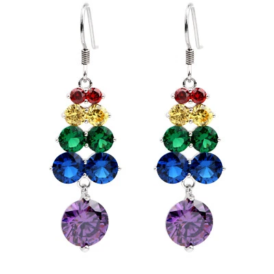 Women Sterling Silver Earrings Multi-color Stones Carrot Shape Charm - Image 1 of 4