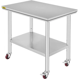 90X60cm Tavolo in Acciaio Inox da Lavoro per Cucina Professionale con 2 Piani - Foto 1 di 12