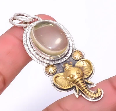 Lemon Quartz - Brazil 925 Sterling Silver Jewelry Lord Ganesh Pendant 2.11" P16 - Image 1 of 3