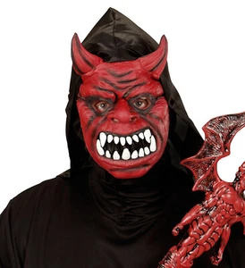 TEUFELSMASKE MIT KAPUZE MASKE TEUFEL SATAN LUZIFER HALLOWEEN KARNEVAL KOSTÜM - Bild 1 von 1