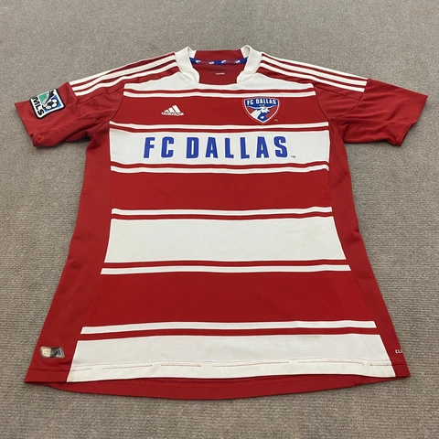 adidas FC Dallas Soccer Jersey MLS Youth Size XL Red White Striped Logo Cover