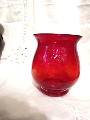 Vtg Murano Ruby Red hand Blown Glass Footed Votive  Vase Bullicante  5.5" - image 1 of 4