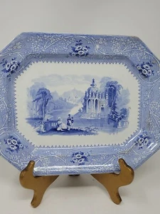 W. Adams & Sons Ironstone Platter Columbia Blue & White Transferware Mid 1800s - Picture 1 of 16