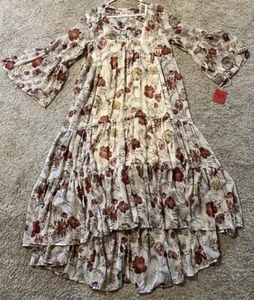 Mossimo Maxi Dress Womens Medium Cream Floral Cottagecore Boho Long Sleeve Flowy - Picture 1 of 9