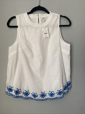 NWT J. Crew Cotton Poplin Embroidered Floral Tank Top Women's Size XS White Blue - Image 1 of 4