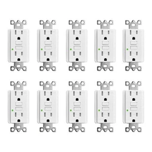 10 Pack Weather Resistant GFCI Outlet 15Amp WR TR Receptacle w/ Wall Plate White - Picture 1 of 12