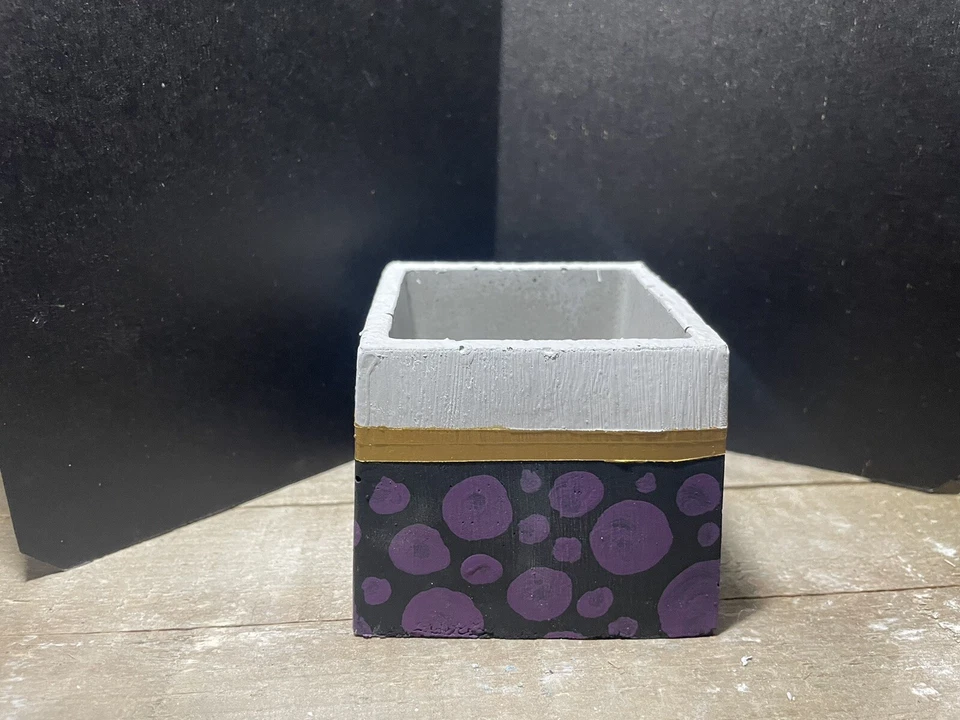 Handmade and Hand Painted Concrete Cement Planter Pot Black White Gold Purple - Image 1 of 4
