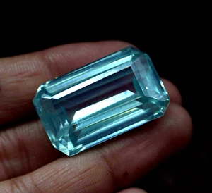 33.20Ct Natural Certified Cambodian Water Blue Zircon Emerald Loose Gemstone - Picture 1 of 5