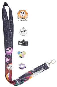 Jack Skellington Nightmare Before Christmas Themenschlüsselband mit 5 Disney Pins ~ NEU - Bild 1 von 3