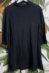 Top túnica Michael Stars mediano negro cuello alto algodón Supima abertura laterales - Imagen 1 de 7