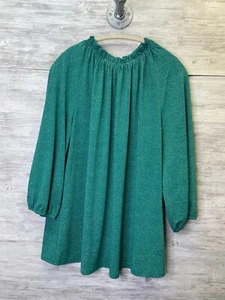 Adrianna Papell Blouse Womens 2X Green Long Sleeve Polka Dots - Picture 1 of 13