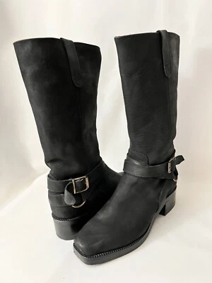 Botas Dingo Negro Cuero Nobuck Arnés Correa Envolvente Para Mujer 7.5 B De Colección Foto 1 de 4