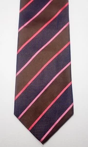 XMI PLATINUM BROWN w/ PINK STRIPES WOVEN 100% ITALIAN SILK NECK TIE USA 60" - Picture 1 of 8