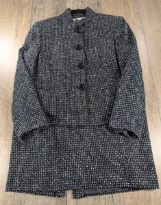 Tahari Anzug Blazer Rock Set Damen 14P Petite Schwarz Tweed Langarm Preppy - Bild 1 von 11