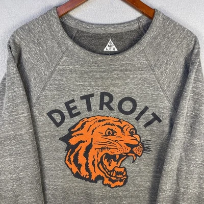 Detroit Tigers Sweater Mens Large Gray Graphic Print SMPLFD Raglan MLB RARE - Image 1 of 4