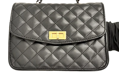 Bolso Bandolera Acolchado Cuero Vegano Cartera de Hombro Bolso sin asas con Correa de Cadena Negro Foto 1 de 4