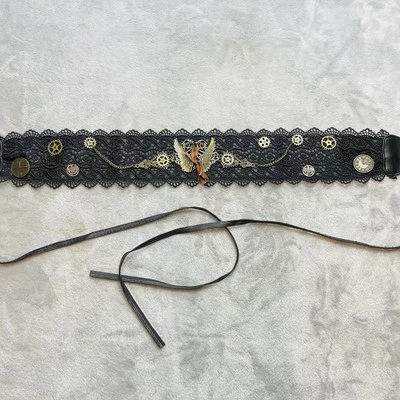 RenFaire Steampunk Belt Lace Faux Leather Metal Charms Adjustable Pirate Cosplay - Image 1 of 4
