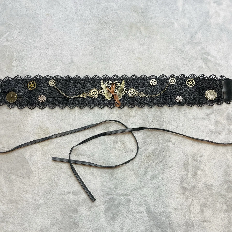 RenFaire Steampunk Belt Lace Faux Leather Metal Charms Adjustable Pirate Cosplay - Image 1 of 4