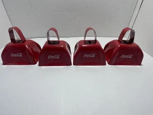 Set of 4 Coca-Cola Bell Noise Maker 3 x 3 x 2.5 Red With Glitter Metal New - Picture 1 of 4
