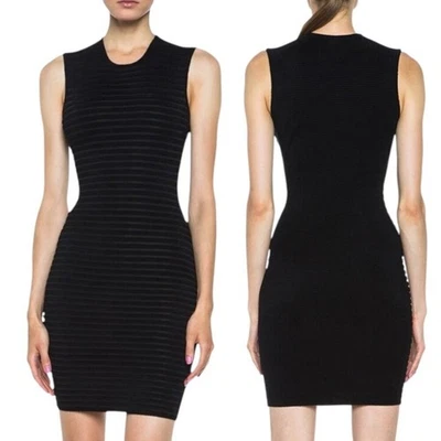 ALEXANDER WANG - Women’s Faux-Fur Stripe Mini Dress, Bodycon - Black, Medium Foto 1 de 4