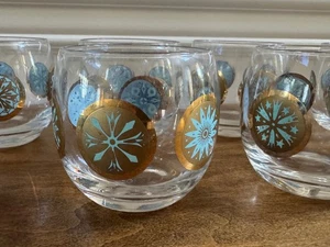 6 bicchieri vintage CULVER MCM ROLY POLI TURCHESE ACQUA BLU ORO CERCHIO ATOMICO BARWAR - Foto 1 di 9