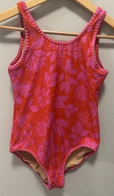 Maiô feminino CREWCUTS tamanho 12 peça única rosa estampa vermelha - Imagem 1 de 4