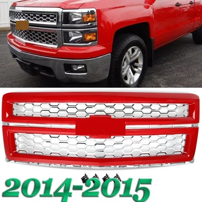 For Chevrolet Silverado 1500 14-15 Victory Red+Chrome Front Bumper Grille Grill - Изображение 1 из 4