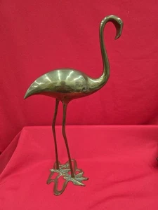 Vtg MCM Large Brass 18" Tall Flamingo Statue Figurine Bird Long Legs Beach Decor - Picture 1 of 15