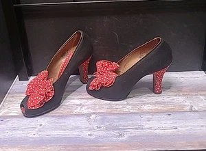 Vintage 1940s Peep-Toe Heels 3.5 M Rockabilly Pin-Up Shoe Costume Prop Polka Dot - Picture 1 of 20