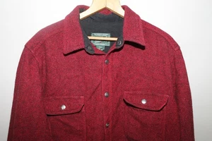 Woolrich Wool red Black Tweed Work Shirt Jacket Large Preppy Ivy Style Chore - Picture 1 of 6