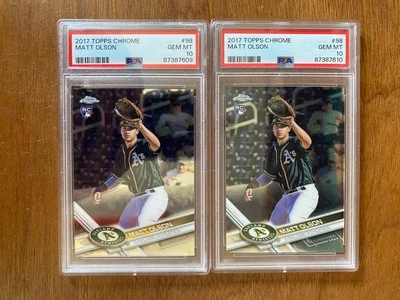 Lot 2x Matt Olson 2017 Topps Chrome #98 PSA 10 RC Rookie Card Braves A's - Image 1 of 2