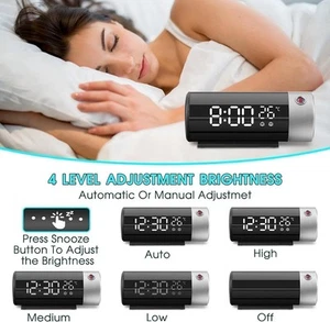 Smart LED Projection Alarm Clock LCD Display Temperature Time Projector - Picture 1 of 24