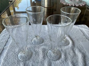 4 Vintage Anchor Hocking mattierte & geätzte Münzpunkte 7-1/2" mundgeblasene Pils Gläser - Bild 1 von 6