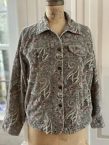 Bill Blass Women’s Stretch Corduroy Paisley Jacket Size Large - Picture 1 of 7