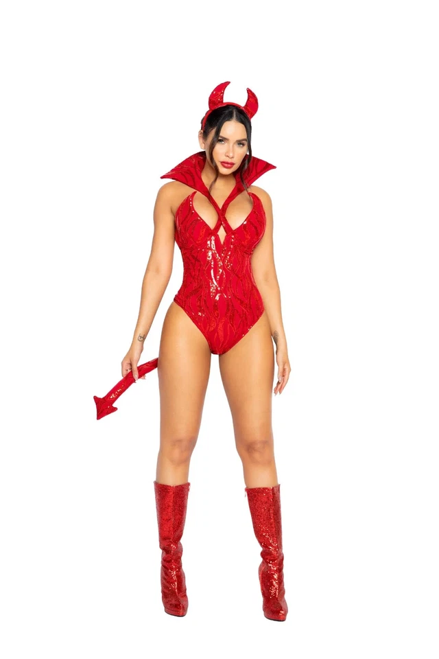 ~ NWT ~ Roma ~ 4PC Sexy Underworld RED DEVIL Sequin Diva Bodysuit Costume ~ S - Image 1 of 4
