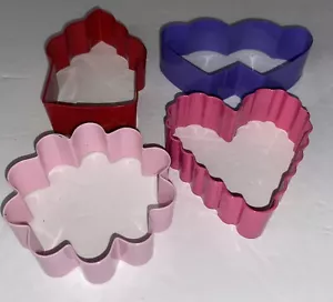 4 Metal Valentine Heart Cupcake Flower Shaped Cookie Cutter Set Love Red Pink - Picture 1 of 9